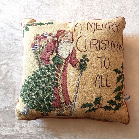 Riverdale Decorative Christmas Santa Pink Tapestry Pillow - Picture 1 of 6